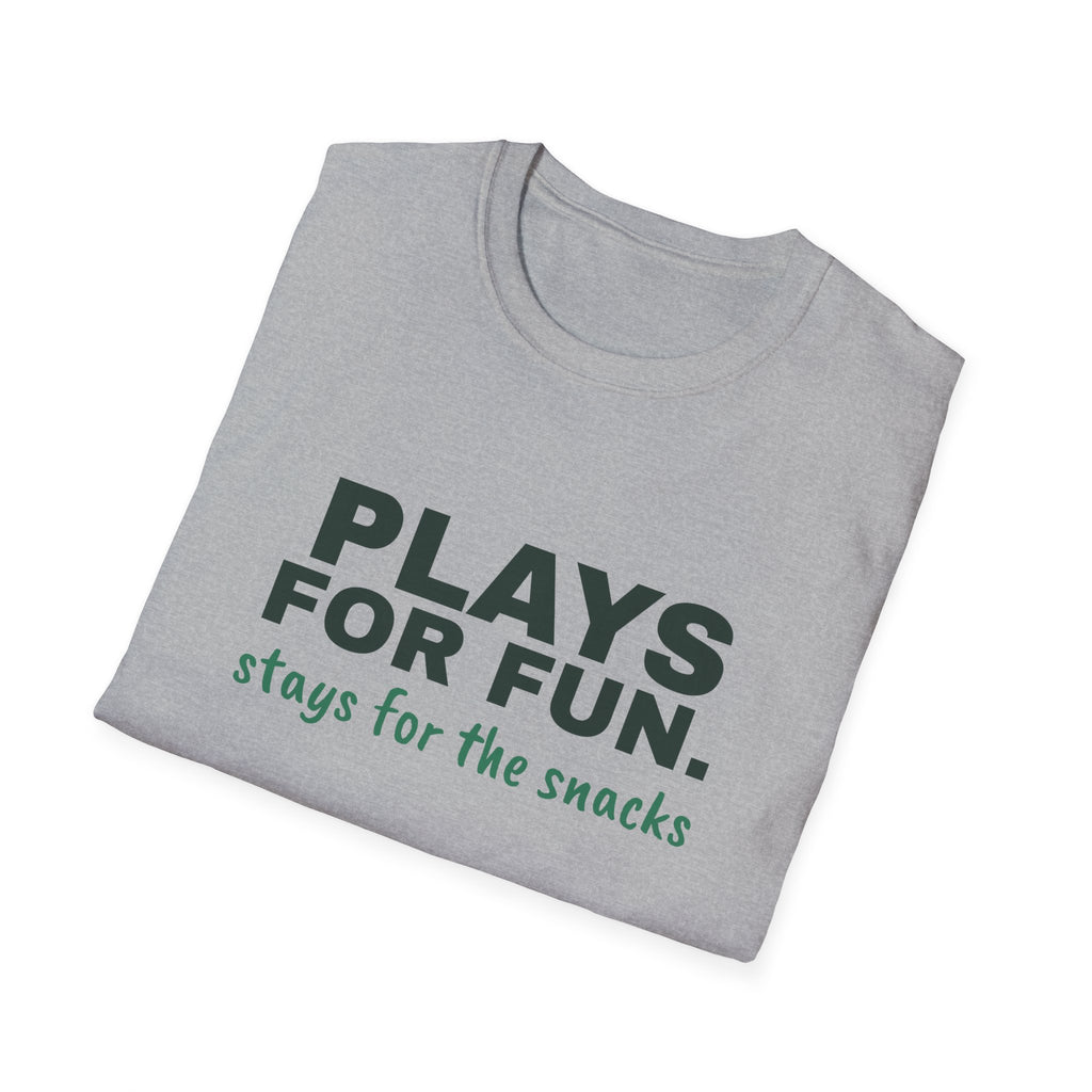 Plays for Fun. Stays for the Snacks – Funny Pickleball T-Shirt