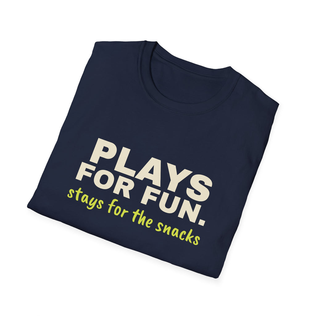 Plays for Fun. Stays for the Snacks – Funny Pickleball T-Shirt