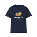 Shows Up. Naps After – Funny Capybara Pickleball T-Shirt
