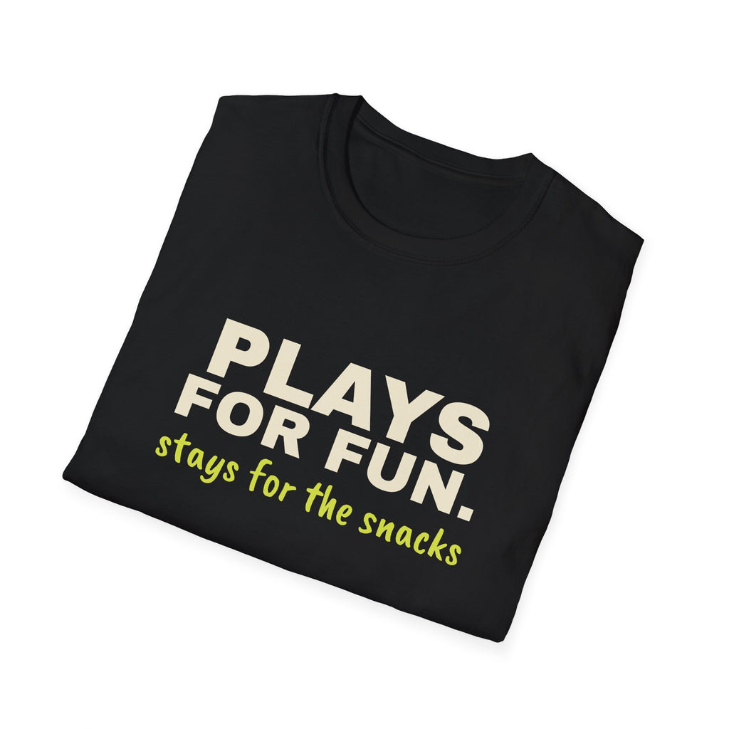 Plays for Fun. Stays for the Snacks – Funny Pickleball T-Shirt